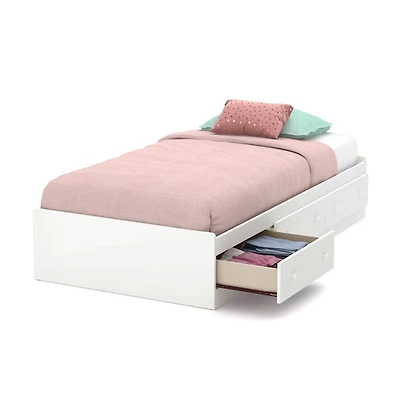 Twin Mates Bed with 3 Drawers - Little Smileys Pure White