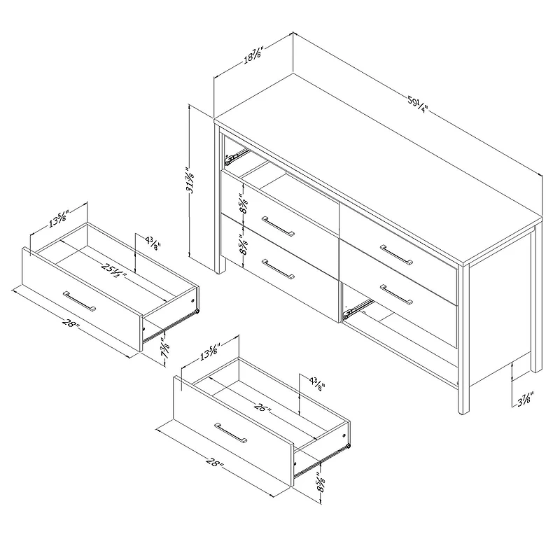 6-Drawer Double Dresser - Munich Weathered Oak and Matte Black