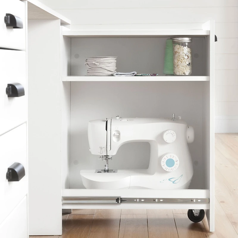 Sewing Craft Table and Storage - Artwork Pure White