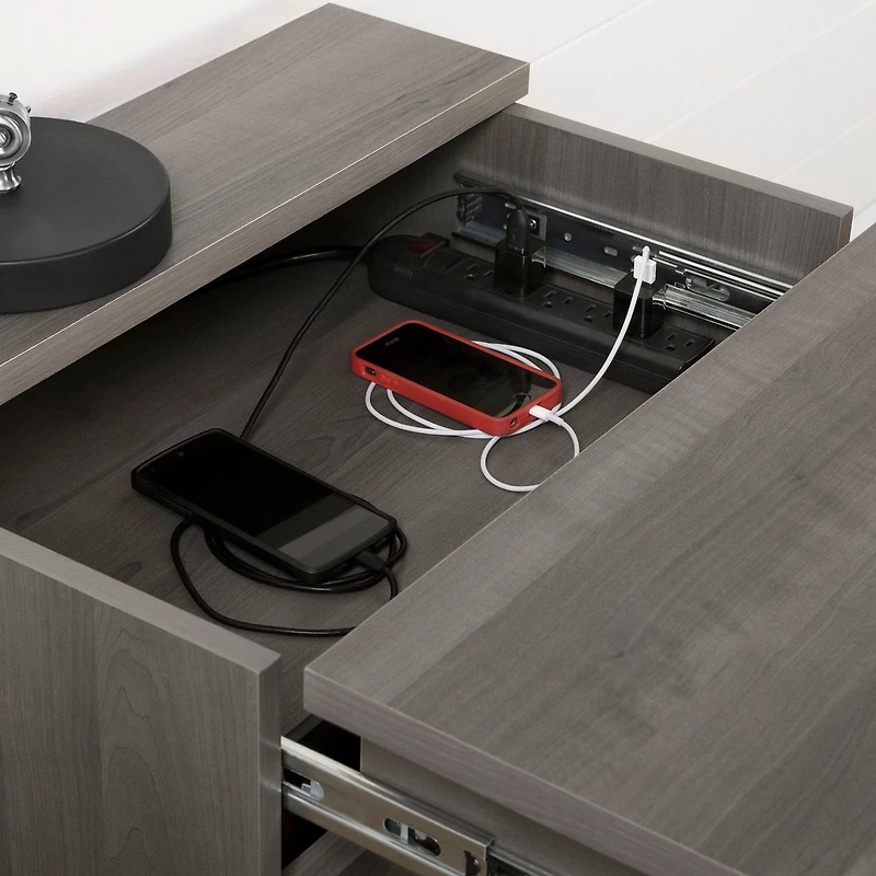 Table de Nuit avec Station de chargement - Versa Érable Cendré