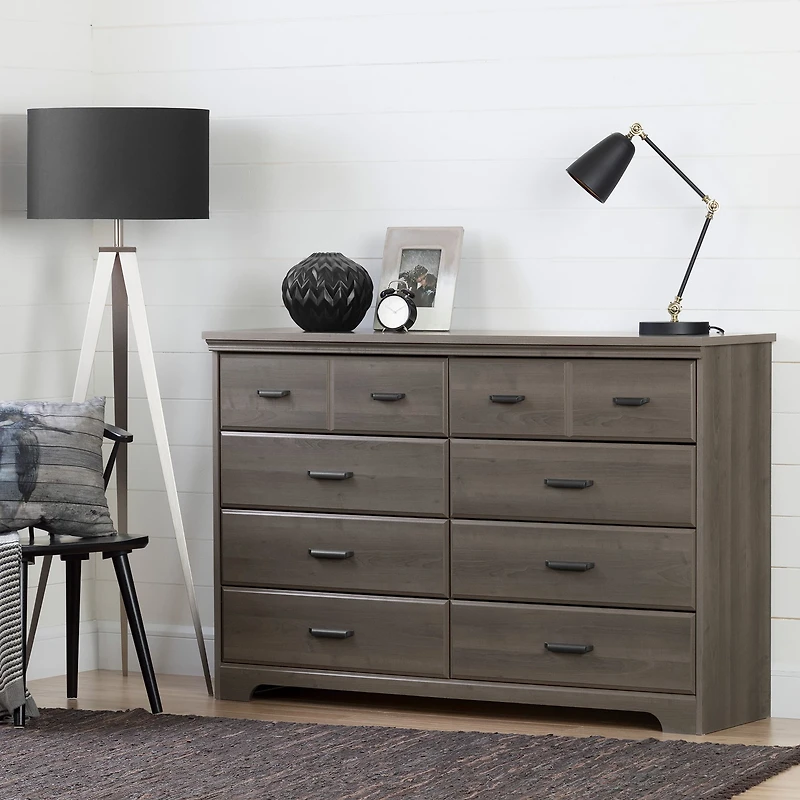 Commode Double 8 Tiroirs - Versa Érable Cendré