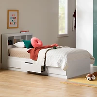 Ensemble Lit Simple Matelot avec tête de Lit bibliothèque - Reevo Blanc solide