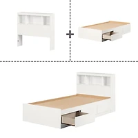 Twin Mates Bed With Bookcase Headboard Set - Reevo Pure White