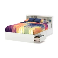 Ensemble Lit Double Matelot avec tête de Lit bibliothèque - Reevo Blanc solide