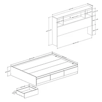 Ensemble Lit Double Matelot avec tête de Lit bibliothèque - Reevo Blanc solide