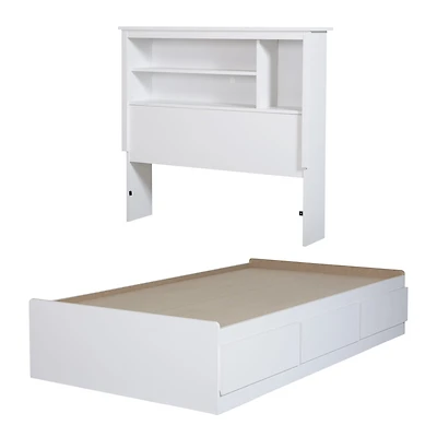 Ensemble Lit Matelot Simple avec Tête de Lit Bibliothèque - Vito Blanc solide