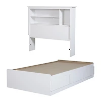 Ensemble Lit Matelot Simple avec Tête de Lit Bibliothèque - Vito Blanc solide