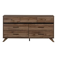 Commode de Rangement 7 Tiroirs - Flam Noyer Naturel et Noir mat
