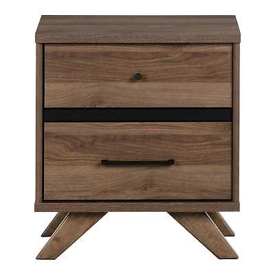 Table de Chevet 2 Tiroirs - Flam Noyer Naturel et Noir mat
