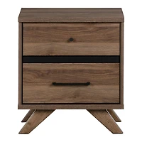 Table de Chevet 2 Tiroirs - Flam Noyer Naturel et Noir mat
