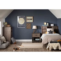 Twin Bookcase Headboard with Doors Ulysses - Fall Oak