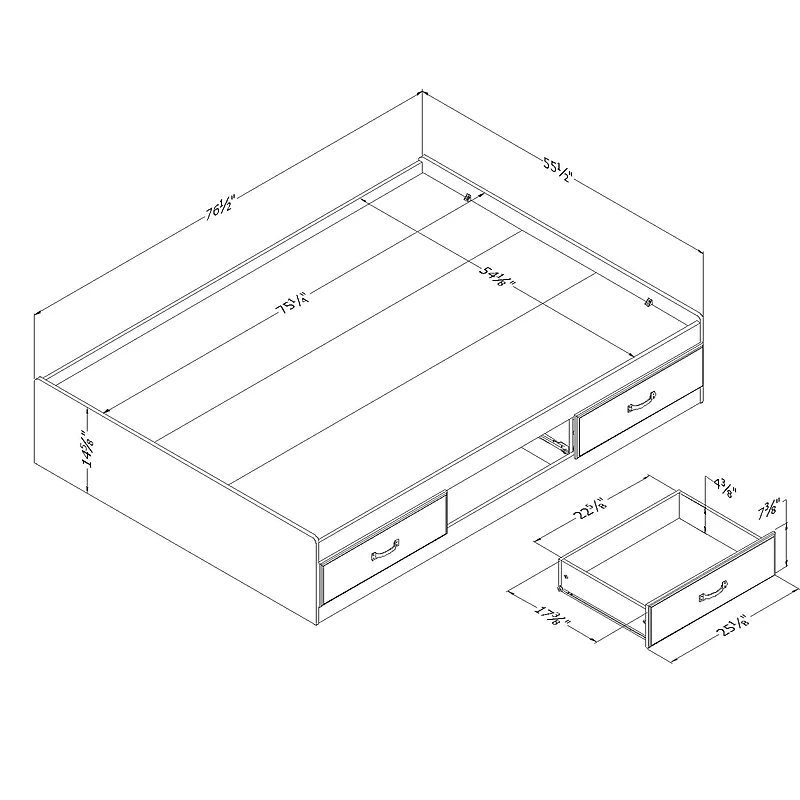Double Mates Bed with 3 Drawers - Ulysses Fall Oak