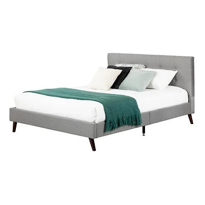 Fusion Upholstered Platform Double  Bed and Headboard - Grey 
