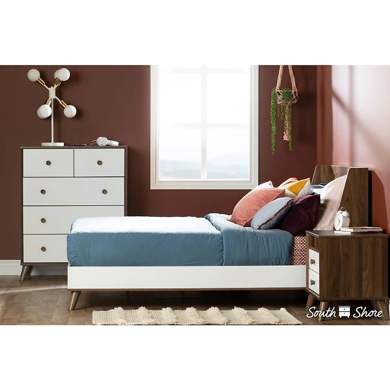 Yodi 5-Drawer Chest Storage Unit - Natural Walnut and Pure White