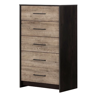 Commode 5 Tiroirs - Londen Noir antiqué et Chêne vieilli