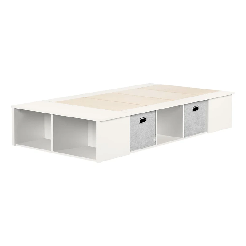 Lit Plateforme Simple avec Paniers Flexible - Blanc Solide
