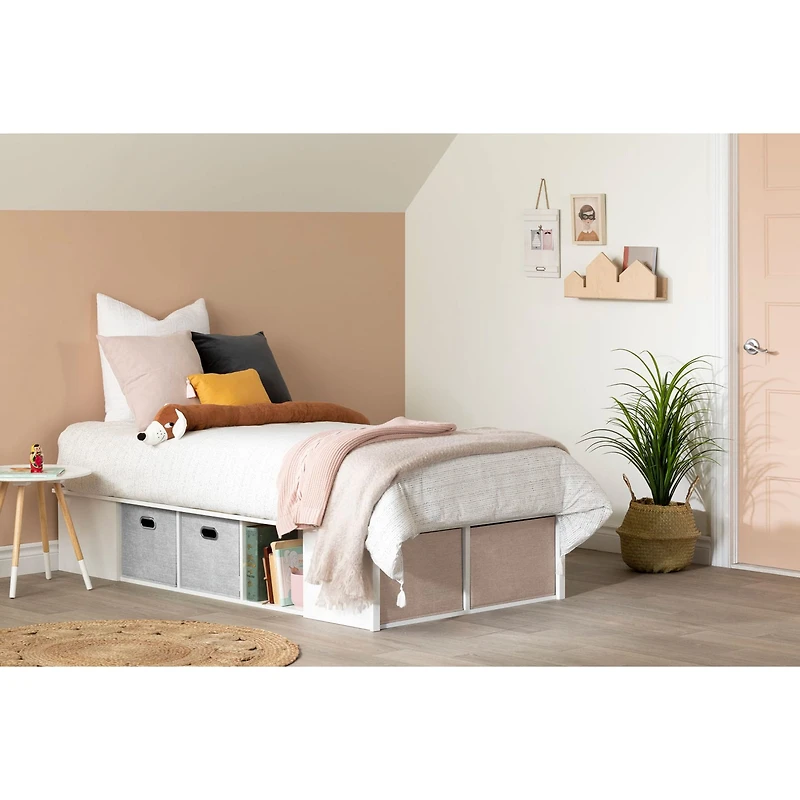 Lit Plateforme Simple avec Paniers Flexible - Blanc Solide