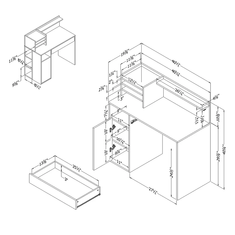 Craft Table with Hutch - Crea Pure White