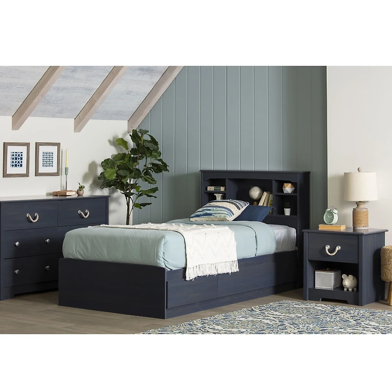 Tête de Lit Simple avec Bibliothèque Navali - Myrtille