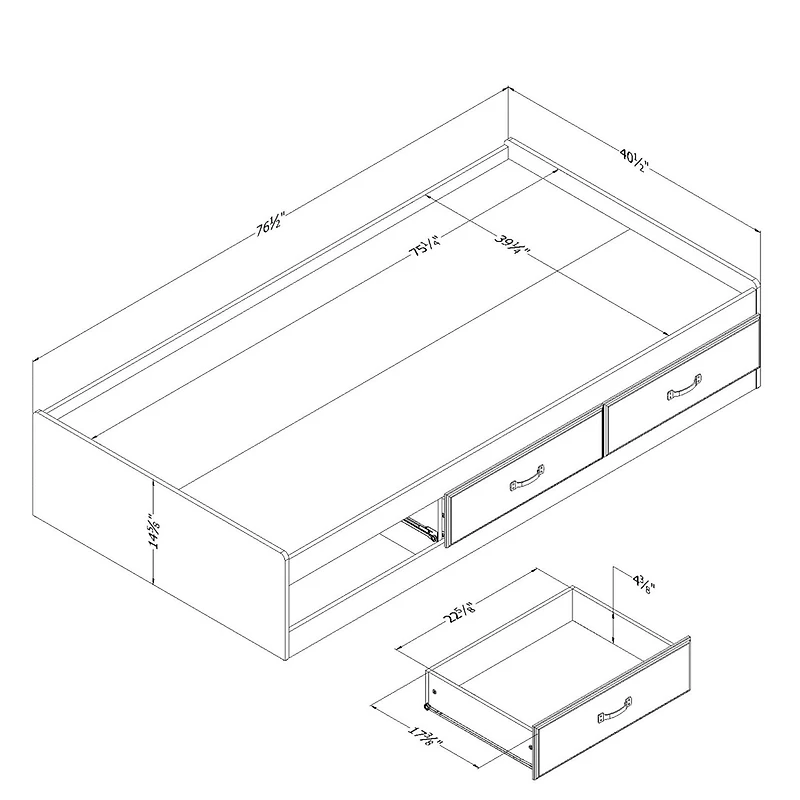 Twin Bed with 3 Drawers Asten - Blueberry