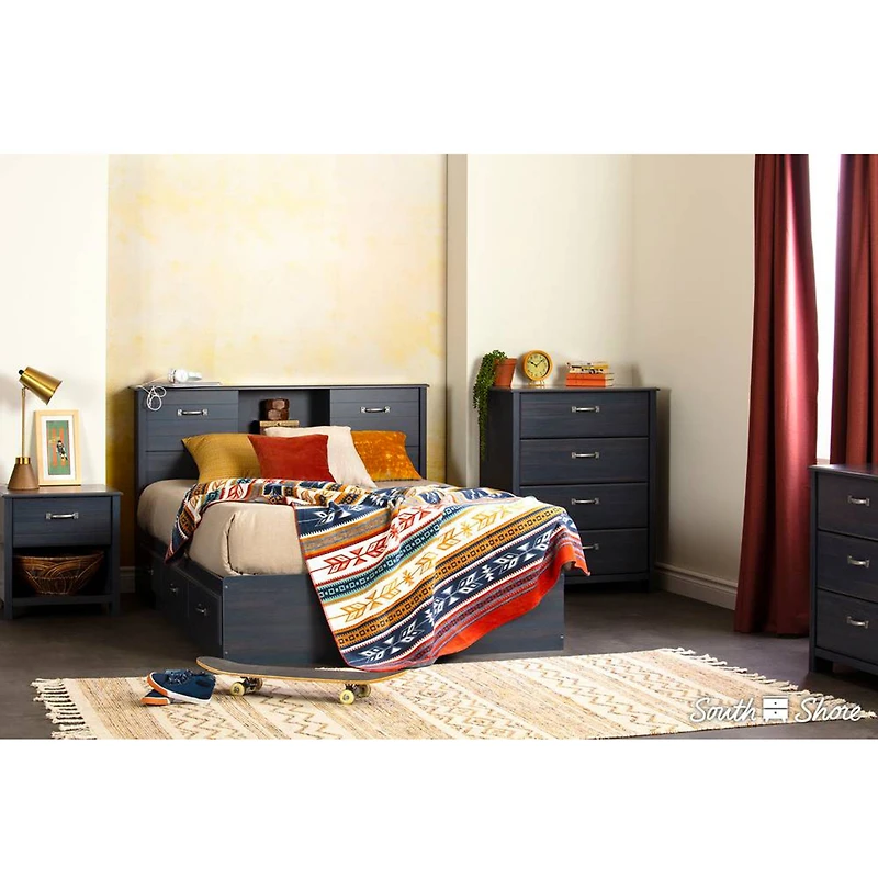 Asten Mates Double Bed with 3 Storage Drawers - Blueberry