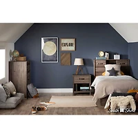 Twin Bed Bookcase Headboard with Sliding Doors Asten - Fall Oak