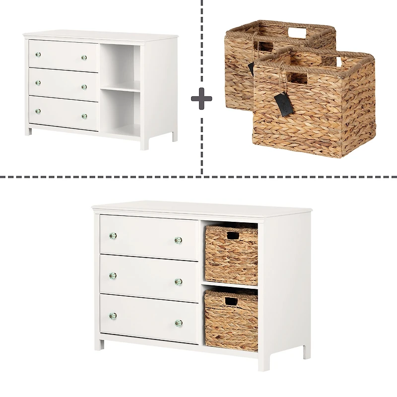3-Drawer Dresser with Baskets - Balka Pure White