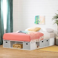 Double Bed with Storage and Baskets - Flexible Pure White