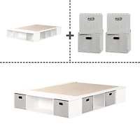 Double Bed with Storage and Baskets - Flexible Pure White