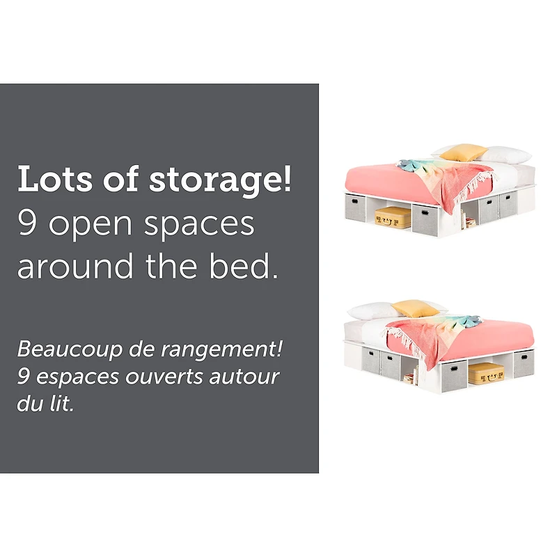 Lit Double Plateforme avec Paniers - Flexible Blanc Solide