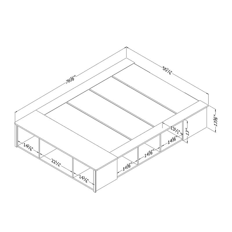 Double Bed with Storage and Baskets - Flexible Pure White