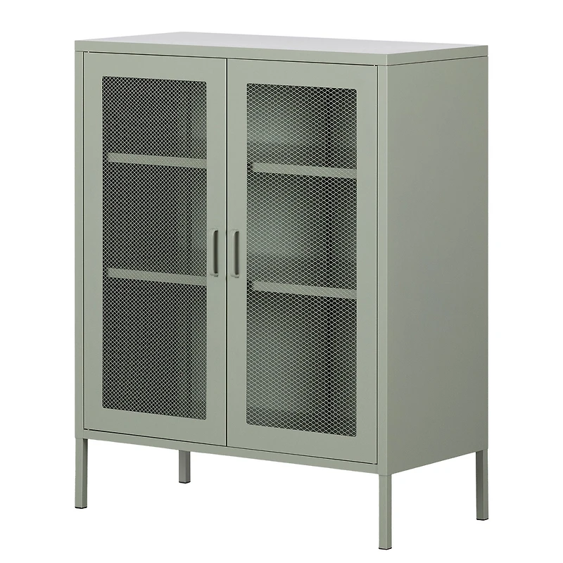 Metal Mesh 2-door Accent Cabinet Crea - Sage Green