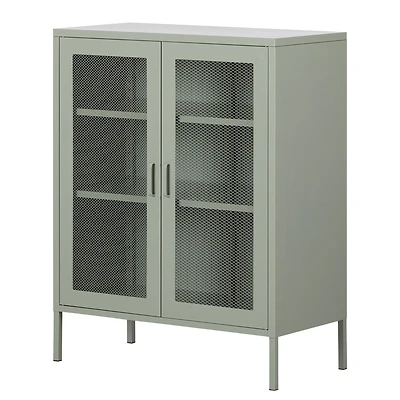 Metal Mesh 2-door Accent Cabinet Crea - Sage Green