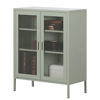 Meuble de Rangement avec Portes Grillagées en Métal Crea - Vert Sauge