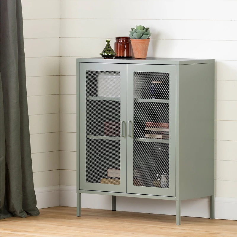 Metal Mesh 2-door Accent Cabinet Crea - Sage Green
