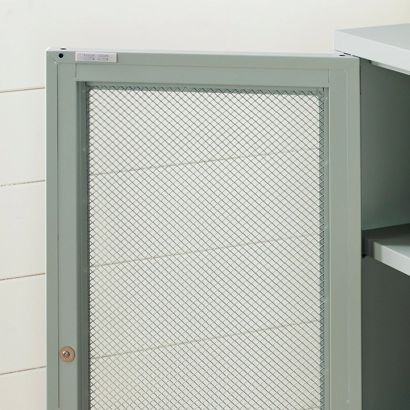 Metal Mesh 2-door Accent Cabinet Crea - Sage Green