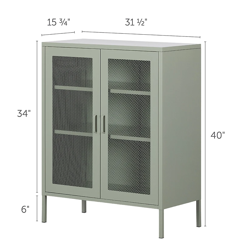 Metal Mesh 2-door Accent Cabinet Crea - Sage Green