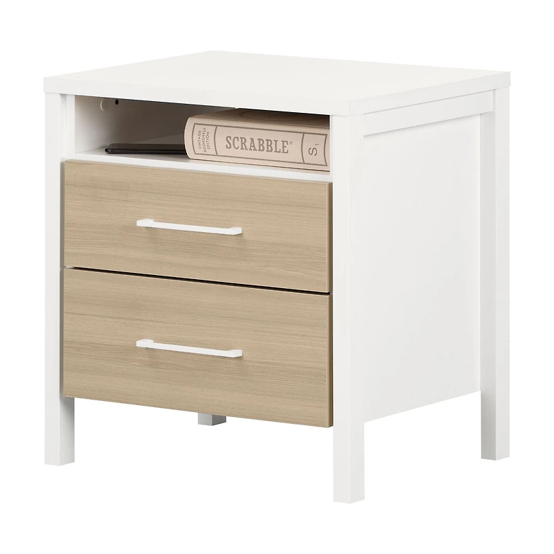2-Drawer Nightstand - Munich White and Soft Elm