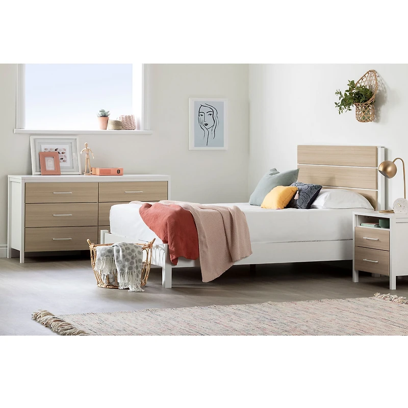 2-Drawer Nightstand - Munich White and Soft Elm