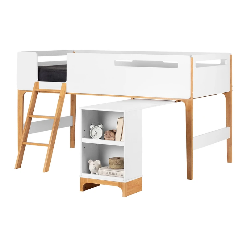 Lit Simple Mezzanine avec bureau - Bebble Blanc et Naturel