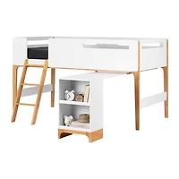 Lit Simple Mezzanine avec bureau - Bebble Blanc et Naturel