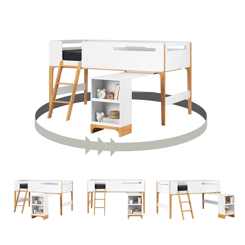 Lit Simple Mezzanine avec bureau - Bebble Blanc et Naturel
