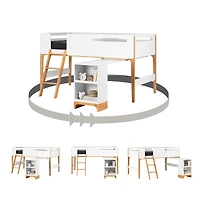 Lit Simple Mezzanine avec bureau - Bebble Blanc et Naturel