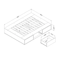 Lit Grand Plateforme 6 Tiroirs - Fusion Blanc Solide