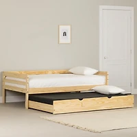 Solid Wood Daybed with Trundle Bed - Sweedi Natural Wood