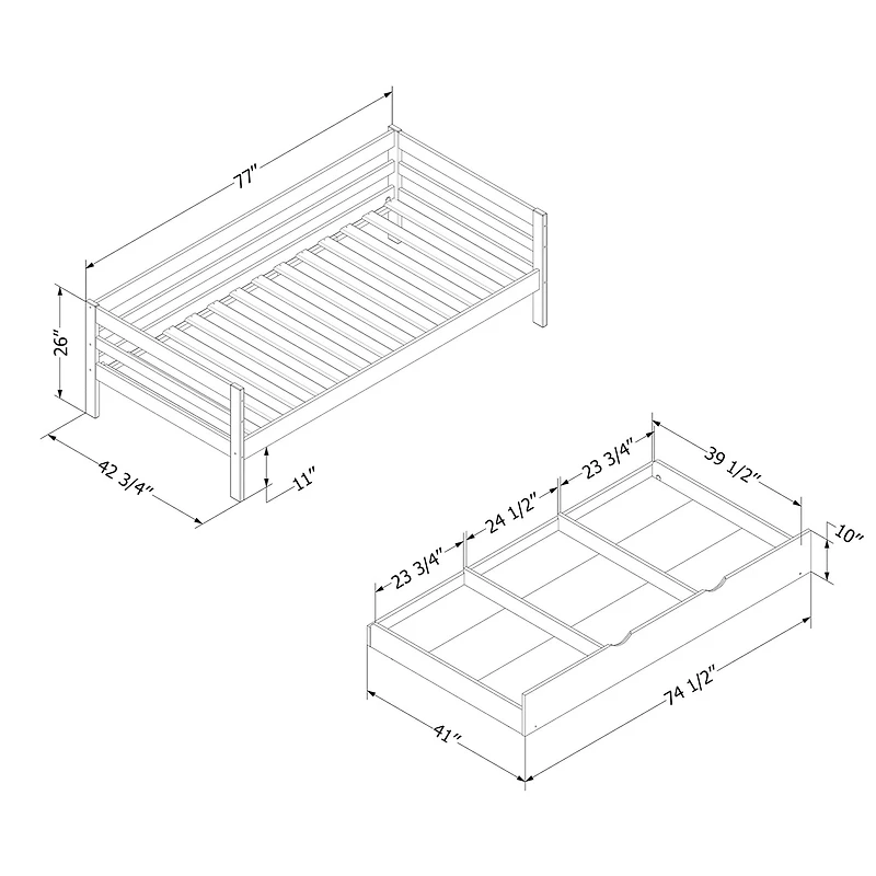 Solid Wood Daybed with Trundle Bed - Sweedi Natural Wood