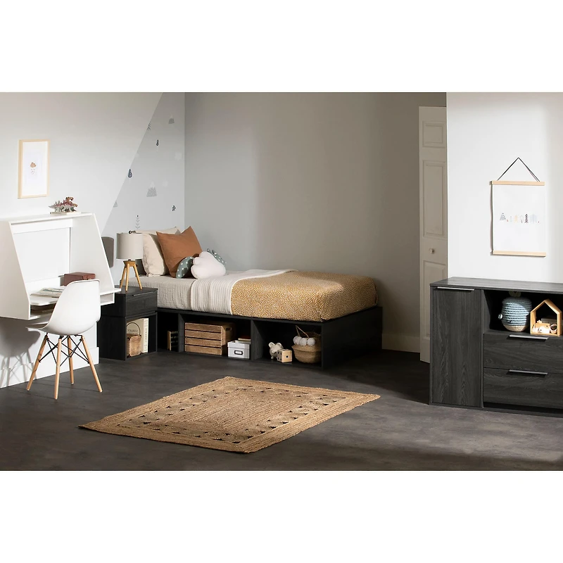 Commode à porte 2 tiroirs - Hourra Chêne gris