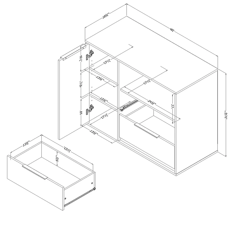 Commode à porte 2 tiroirs - Hourra Chêne gris