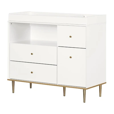 Table à langer avec tiroirs et rangement ouvert - Dylane Blanc solide