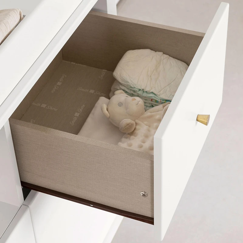 Table à langer avec tiroirs et rangement ouvert - Dylane Blanc solide